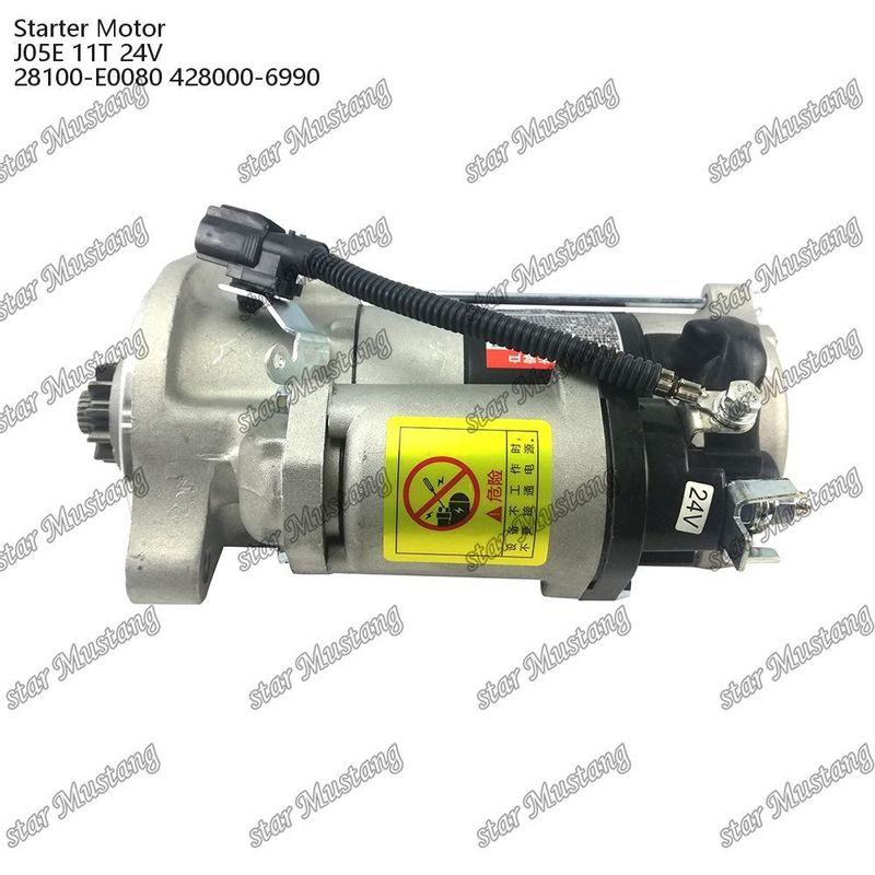 J05E 엔진 시작 모터 11T 24V 28100-E0080 428000-6990 HINO 엔진 예비 부품
